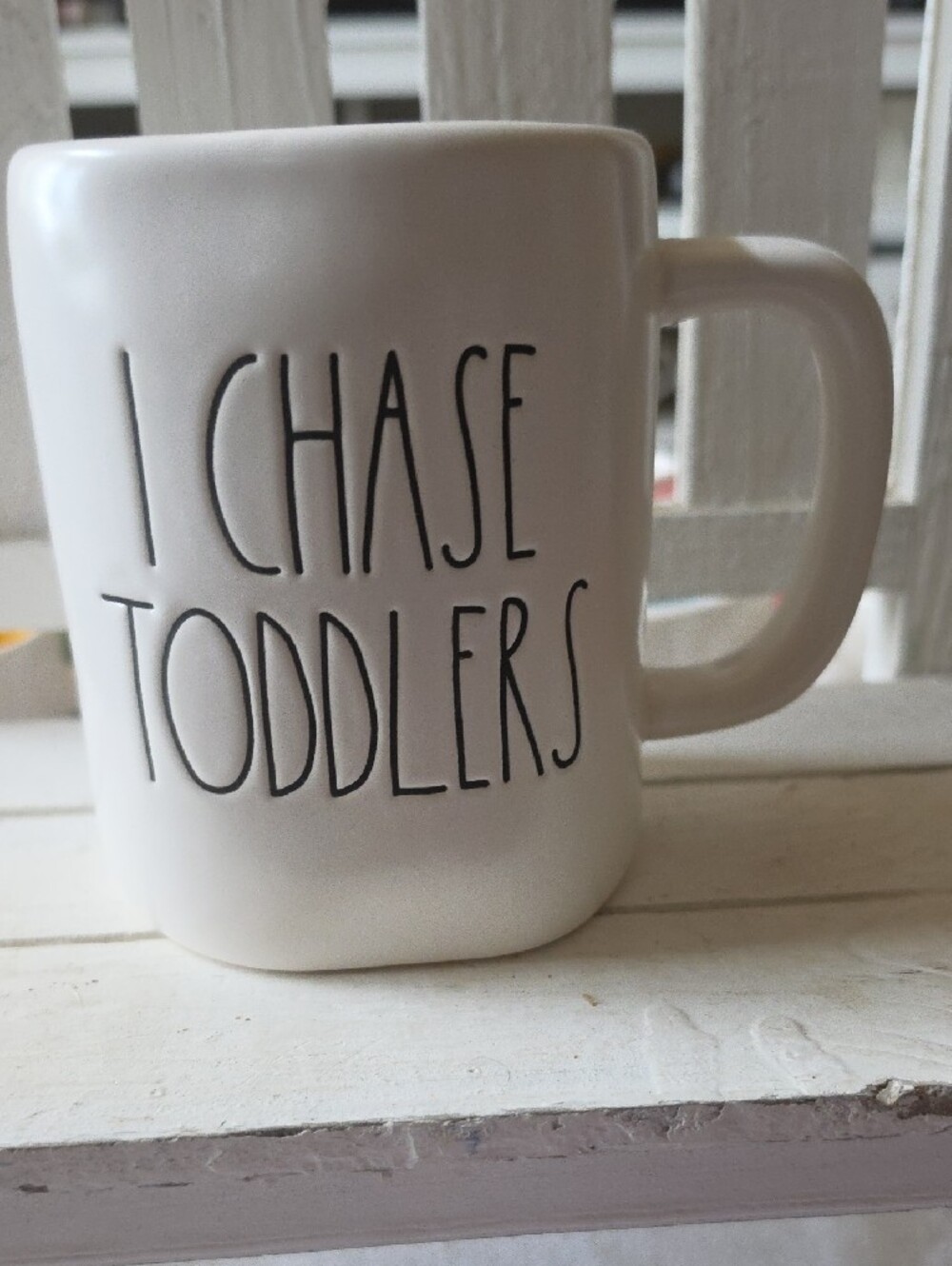 White Ceramic Coffee Mug with Black Text - Home Dining